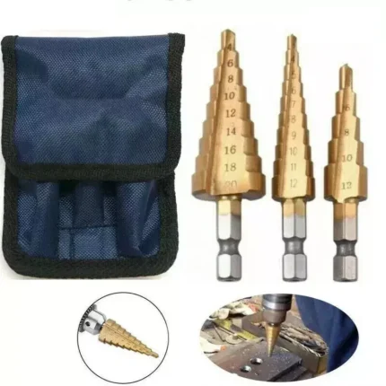 Step Drill Bit Set Cone Hole Cutter 3Pcs Set 4-20mm 3-12mm 4-12mm Steel Titanium