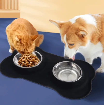 Double Pet Bowls for Dog Food & Water Stainless Steel Non Slip Puppy Cat Feeding