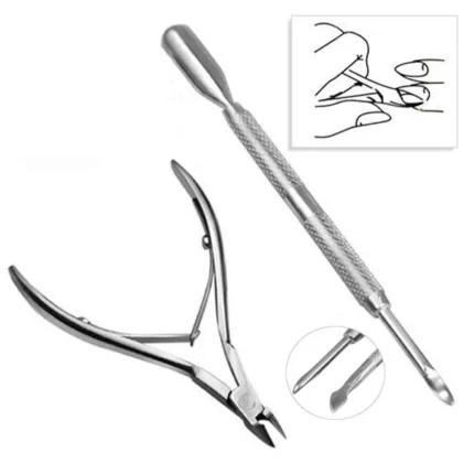 Stainless Steel Nail Cuticle Spoon Pusher Remover Cutter Nipper Clipper Cut Set