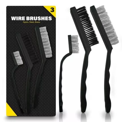 3pk Wire Brush Set Steel Brass Nylon Cleaning Polishing Metal Rust Paint Remover