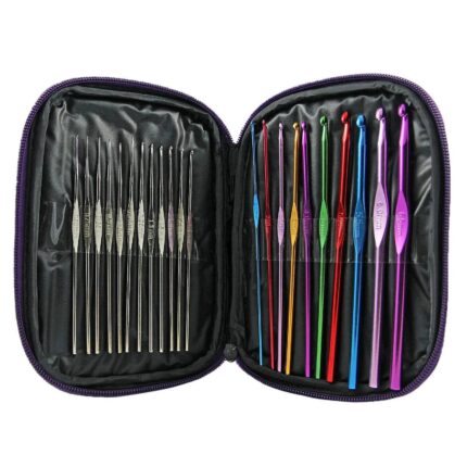 Knitting Needles Set 22 Piece Multi Colored Aluminum Crochet Hooks 0.6MM-6.5MM