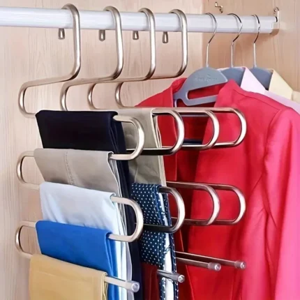 5 layer trouser hanger space saver for wardrobe organisation