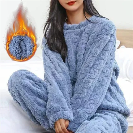 Women Thermal Winter Pyjamas Set Soft Warm Ladies Sleepwear