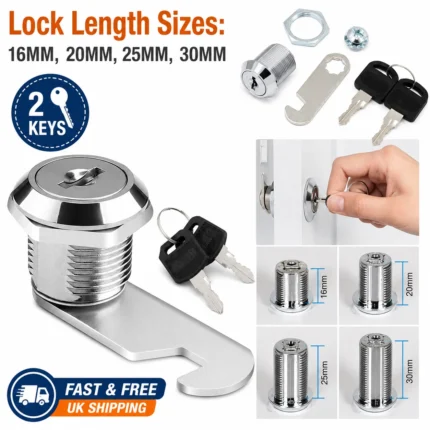 Cam Lock with 2 Keys for Cabinet Drawer Mailbox & Locker